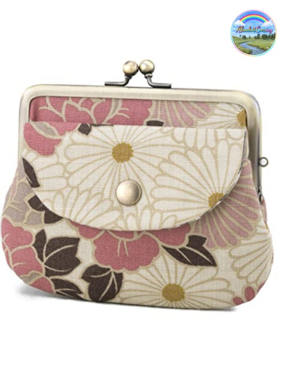 Japanese Kiss Lock Coin Purse Floral Wallet Double Clutch Made in Japan